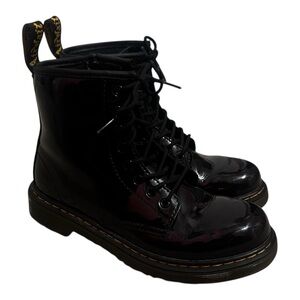 Dr. Martens Black Patent Lace-Up Boots, Size 3, Zipper Side Boots, Neutral Boot